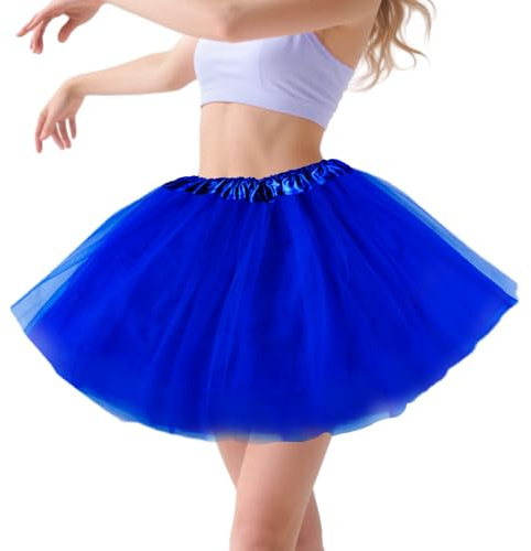 Tutu Skirts Women Blue- Tulle Skirt with Lining Layered Neon Tutu Skirt Fancy Dress 80s Ballet Dance Skirt for Girls Women 90s Fancy Dress Party Outfit Halloween Christmas Carnival Party Costume