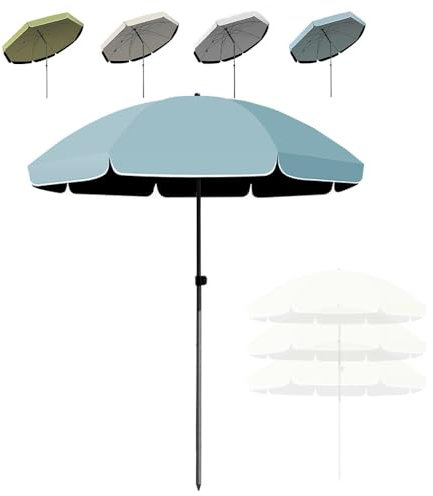 Sombrilla ajustable para patio al aire libre de 2,4 m, parasol para mercado de playa y jardín, inclinación y altura ajustable, redonda, tela de poliéster Oxford duradera (azul)