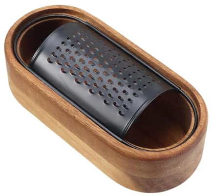 Cheese Grater with Container Kitchen Grater Rustic Brown Efficient Effortless Cheese Shredder Stainless Steel Blade Wood Handle 10.83inch- Without Handle