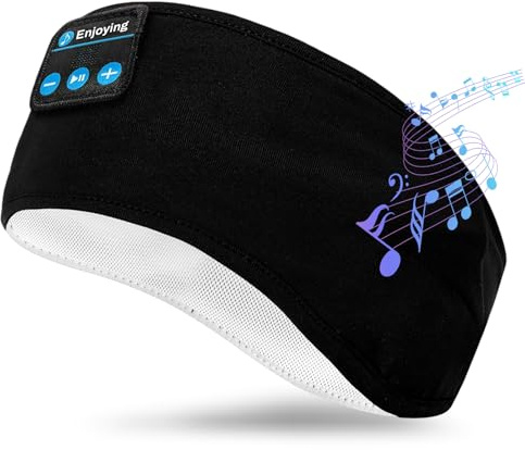 Flintronic Casque de Sommeil, Bandeau Bluetooth, Anti Bruit Sommeil Bandeau Bluetooth, pour Sport, Voyage, Dormeurs Latéraux(Noir-Version Améliorée)
