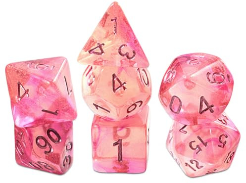 YAZWUR Lot de 7 dés DND pour Donjons et Dragons, Set de dés polyédriques, dés jdr pour jeu de rôle, nébuleuse violette (rose)