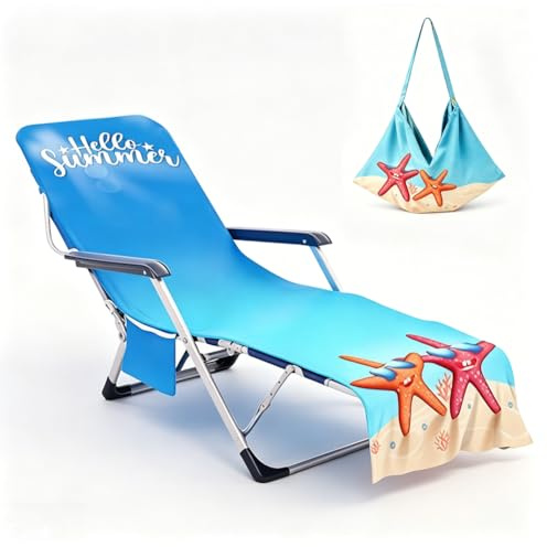 Zinueen Ocean Strandskydd för trädgårdsstol, Mjuk Frotté Solstolsdyna Solstolshandduk med 2 fickor, Dyna för trädgårdsstol & Liggstol, Strandhandduk för pool & strand, 75x210cm (YT3275)