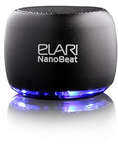 Elari Nanobeat - Mini Enceinte Bluetooth Portable Petit Haut Parleur, Microphone, Boîtier Métallique Robuste, Lumière LED, Temps de Lecture jusqu'à 5 Heures, Pairable pour Son Stéréo (Noir)