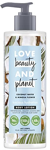 Love Beauty And Planet - Lozione per il corpo vegana, per pelle secca, con acqua di cocco e fiori di mimosa, 400 ml, per donne