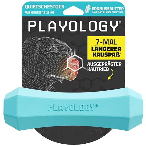 Playology Giocattoli per cani Bastoncino da masticare resistente e che squittisce per cani | Giocattolo gigante profumato al burro di arachidi - Facile da pulire e realizzato con materiali atossici