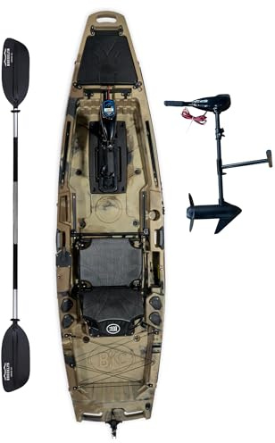 Brooklyn 10.5 Pro Motorized Fishing Single Kayak by BKC, Solo Sit-on-Top Angler Kayak with Trolling Motor, Paddle & Aluminum Frame Seat
