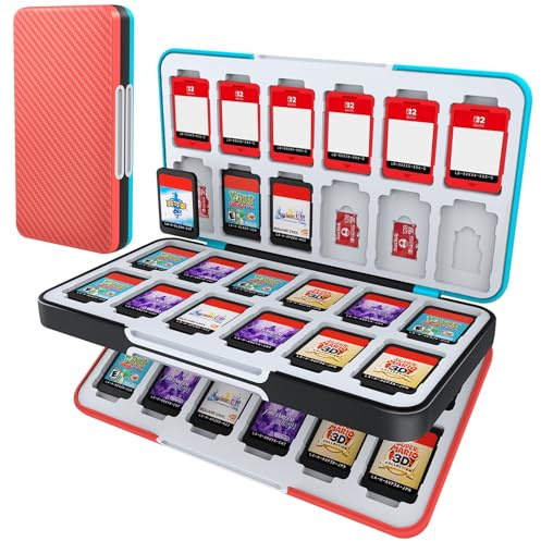 HEIYING Game Card Case for Nintendo Switch 2 / Switch OLED,Carbon Fibre Surface Processes Design Portable Travel Carry Case with 48 Game Card Slots and 24 Micro SD Cards Slots