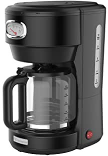 Westinghouse Kaffeemaschine Retro-Design, Filterkaffeemaschine für bis zu 10 Tassen, Permanentfilter, Glaskanne, Tropfschutzsystem, Warmhaltefunktion, Brühvorgang-Anzeige, schwarz, WKCMR621BK