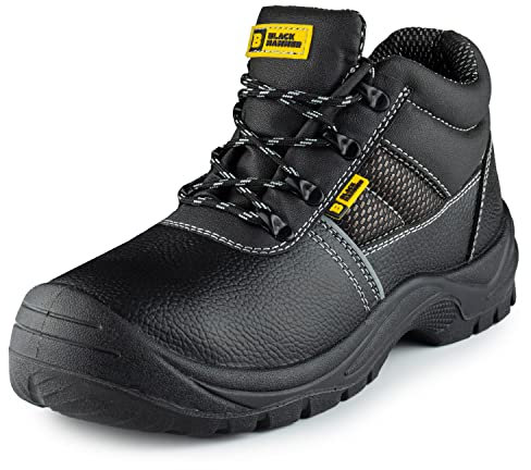 BLACK HAMMER Sicherheitsstiefel Stahlkappe Herren Öl- und rutschfeste S3 SRC Arbeitsschuhe 1471 Schwarz (43 EU)