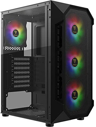GAMDIAS AURA GC1 Gaming PC Mid-Tower ATX Case con vetro temperato laterale, 4 ventole ARGB da 120 mm e sincronizzazione, scheda madre RGB 5 V, pannello frontale