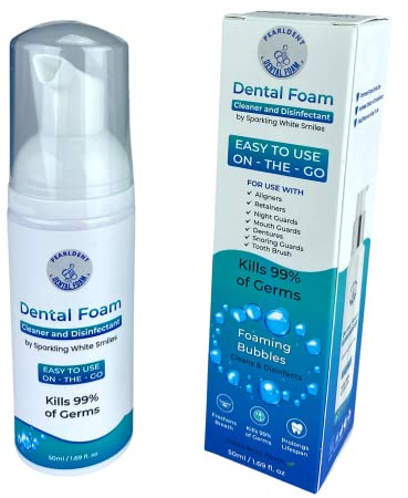 Pearldent Dental Foam - Cleans and Sterilizes Removable Dental and Ortho Appliances - Up to 4 Months Supply. Great for Aligners, Retainers, Mouth Guards.