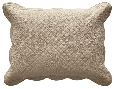 Calla Angel Sage Garden Luxury Pure Cotton Matelasse Quilted Pillow Sham, Standard, 20x26, Coffee
