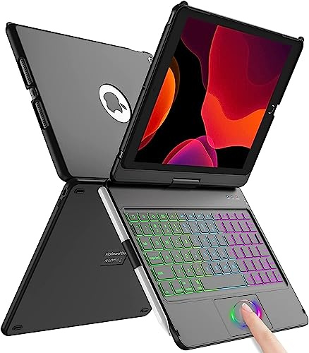 aMZCaSE Étui pour Clavier iPad 10.2 pour iPad 9/8/7e gén,Coque Rigide Rabattable à 360°avec Clavier Bluetooth sans Fil avec 7 rétroéclairages,Mise en Veille/réveil,Clavier Français AZERTY(Noir)