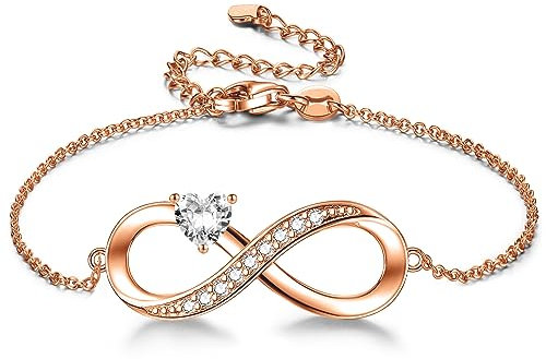 Armband Unendlichkeitszeichen, Infinity Armband Damen Rosegold mit Blau Herz Zirkonia Schmuck Geschenke Muttertag Geburtstag Weihnachten Valentinstag mit Geschenkbox für Freundin Frauen Mädchen Mama