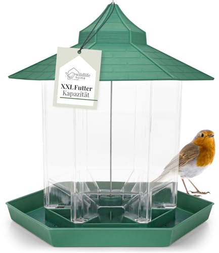 WILDLIFE HOME Mangeoire à oiseaux à suspendre - Vert - En plastique - Pour jardin, balcon, terrasse - Lanterne d'alimentation pour mésanges, moineaux