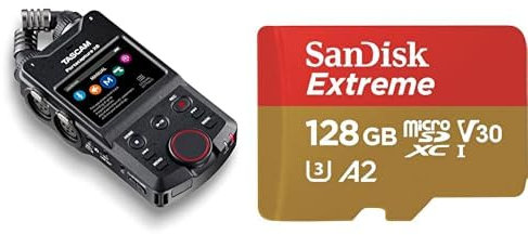 Tascam Portacapture X6 - Hochauflösender Handheld-Mehrspurrecorder & SanDisk Extreme microSDXC UHS-I Speicherkarte 128 GB
