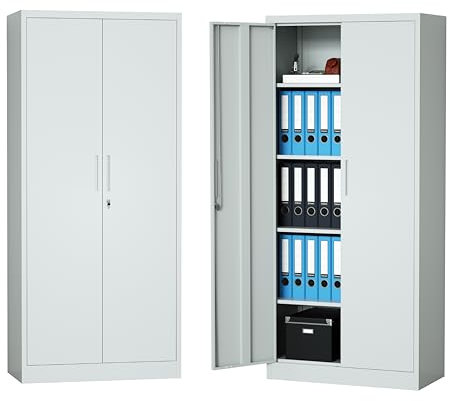 STEELSØN Regulus Metallschrank abschließbar – Stahlschrank mit 5 Ebenen – Werkzeugschrank mit Doppeltüren Grau – Werkstattschrank mit verstellbaren Ablagen – Aktenschrank/Büroschrank Metall