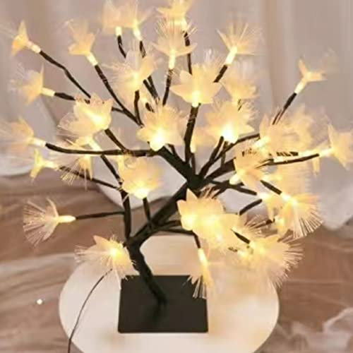 Liuyoyo Cherry Blossom Bonsai Tree LED Light Flower Tree Lamp 24 LED Fiber Optic Tree Lamp USB Powered Simulation Flower Light for Bedroom Living Room Party Wedding Christmas Valentines Day Decor