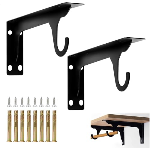 Escuadras para Estanterias, Soporte Estanteria Pared, Soporte para Estante con Gancho, Escuadras Metalicas de L 28 cm, Soportes Baldas Pared, Capacidad de Carga 75 kg, 2 Piezas