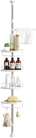 M.J COMFY-LIFE 4-Layer Corner Shelf Shower Rack Adjustable Telescopic Bathroom Corner Shelf Bathroom Storage Rack 273-325 cm Drill-Free Installation Shower Rack (White)
