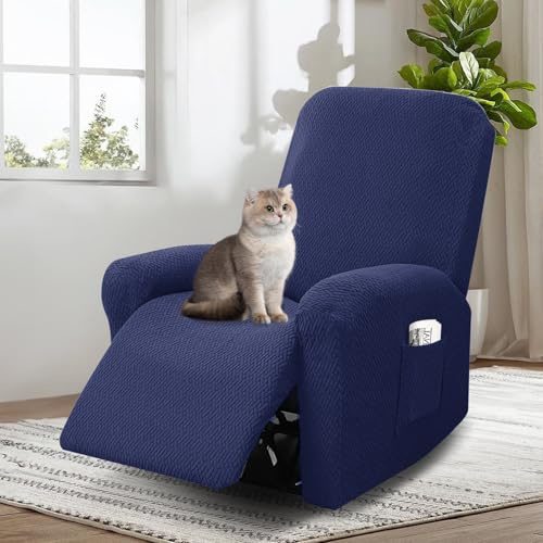 bechoanigel Funda Sillon Relax Reclinable, 4 Piezas Funda Butaca, Funda Sofa 1 Plaza, con Protectores para Reposabrazos y Bolsillo (Azul Zhang)