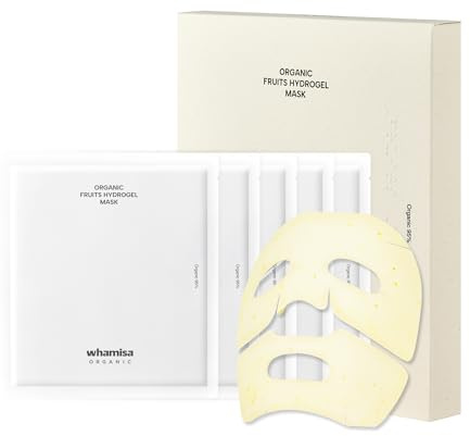 Whamisa Organic Fruits Hydrogel Facial Sheet Mask – Yuja, Feuchtigkeit, Tiefenpflege, Hautpflege, Hautelastizität, Akne-Maske, Porenpflege, Fermentierung (5 Stück pro Packung)