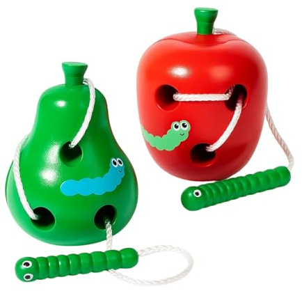 HSHEMBER 2PCS Threading Toys for 2 Year Olds, Wooden Threading Toys, Activity Set with Lacing Strings and Beads for Toddler Play