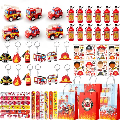 Huxolynifty Bomboniere Festa Pompieri,72 Pezzi Set di Regalo per Feste dei Vigili del Fuoco Borse Regalo Adesivi etc Pompiere Regalo Feste