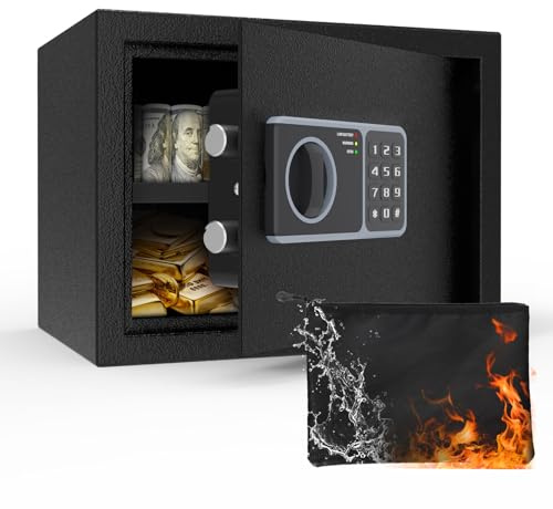VALINIRT 34L Home Safes with Fireproof Document Bag and Key, Money Safe Box with Alarm & Light, Removable Shelf, Wall Mountable for Home, Office, Hotel Use