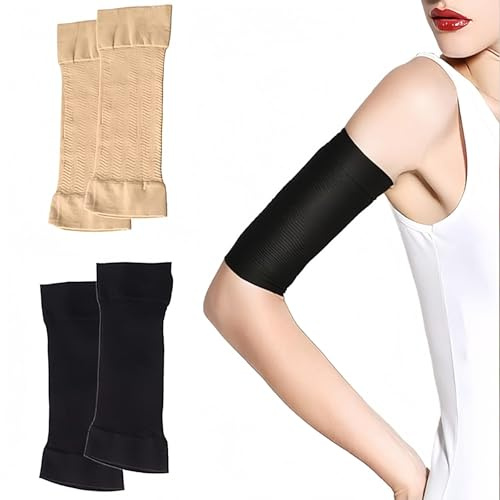 JOVYTH 2 Paia Maniche per Braccia a Compressione Elastica, Modellatore Migliorato per Sport e Fitness, Fasce Anticellulite per Corsa e Palestra, Manicotti Rassodanti (28 x 6.5 cm)