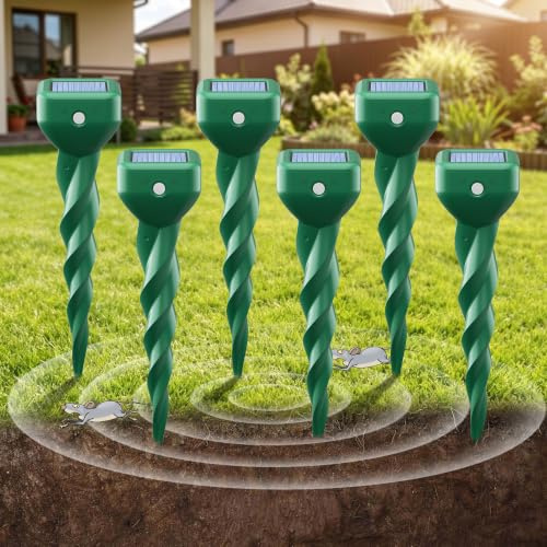 Solar Maulwurfschreck 6er Pack für Garten und Rasen, IP67 wasserdichter Maulwurf Vertreiber zur Vertreibung von Wühlmäusen, kabellose Anwendung ohne Chemikalien