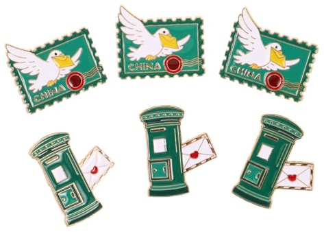 Healeved 6 Pezzi Spilla in Metallo Vintage a Tema Postale Piccione Viaggiatore e Cassetta Verde Dettaglio Intricato e Facile da Appuntare per Impiego Quotidiano e Feste a Tema