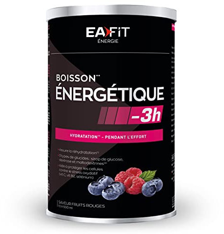EAFIT Boisson Energétique -3H - 500 g - Fruits Rouges - Energie - Endurance - Hydratation - Performance - Effort de courtes durées - 10 portions - Marque Française - Certifié anti-dopage