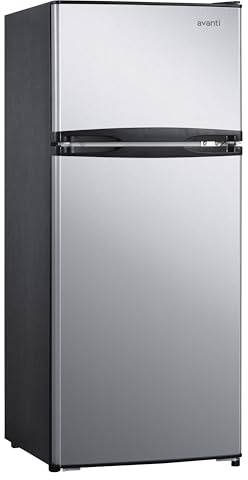 Avanti Apartment Refrigerator Freestanding Reversible Dual Doors Compact Design Full Fridge with Top Freezer, Adjustable Shelves, Full Range Temperature Control, with Crisper, 4.5-Cu.Ft, Metallic