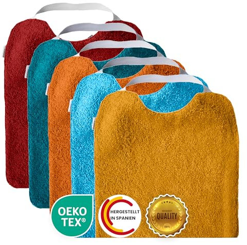 MIMUSELINA Set aus 5 Große Frottee Lätzchen Baby Wasserdicht Wiederverwendbar aus Baumwolle Premium mit Elastischem Hals | Hochwertige OEKO-TEX Lätzchen Baumwolle Ohne Plastik