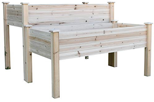 Outsunny Jardinière sur Pieds carré Potager 2 étages dim. 115L x 114l x 76H cm Inserts d'irrigation Bois Sapin Naturel