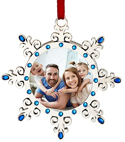 Joiedomi Weihnachten Foto Ornament, Schneeflocke Weihnachtsbaum Ornamente Fotorahmen Familie Ornamente 2024 für Weihnachtsdekoration, Einweihungen
