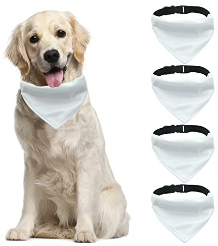 HACRAHO Hundehalstuch, 4 Stück, Sublimation, blanko, DIY, Hundehalstücher mit Verstellbarer Schnalle, Polyester, Haustier-Dreieck-Schals, Halstuch für große Hunde, XL