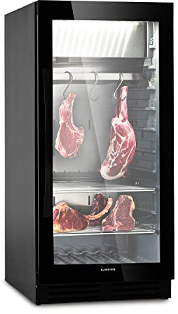 Klarstein Dry Ageing Refrigerator, Glass Fridge for Dry Aged Meat, Single-Zone Mini Fridge Meat Locker, LED Lighting, Touch Controls, 233 Litres