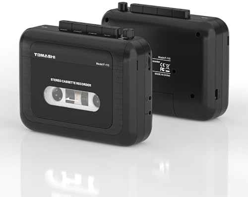 TOMASHI Lettore di cassette stereo portatile con registratore a nastro Walkman con microfono, jack per cuffie, lettore di cassette 12,1 x 9,2 x 3,8 cm,