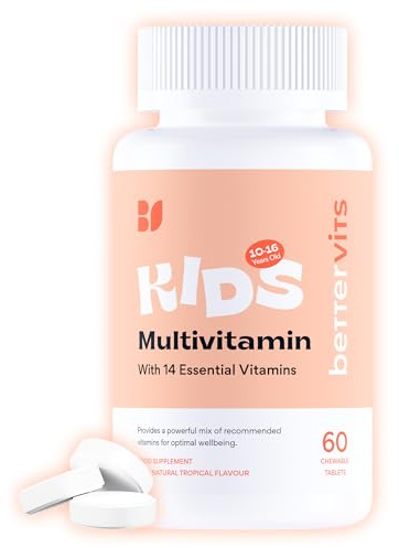 Bettervits Kids Multivitamin Chewable Tablets | Children’s Multivitamins with Vitamins A, C, D, E, K, B-Complex | Vitamins for Kids 10–16 Years | for Immune Support & Daily Nutrition | 60 Tablets