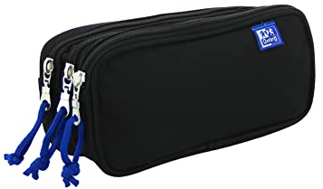 Oxford, Estuche Escolar 3 Compartimentos, Goma Elástica, 3 Cremalleras, Color Negro