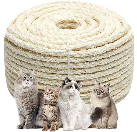 Corda in sisal bianco da 6 mm per 15 metri per tiragraffi, corda di ricambio e riparazione per alberi tiragraffi, corda di canapa intrecciata fai da te per ripiani, mobili, mensole per gatti, finestre