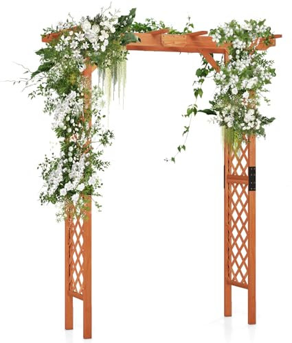 TANGZON Wooden Garden Arch, Large Outdoor Trellis Pergola Arbour Climbing Support for Plant Rose, Decorative Wedding Party Archway for Patio Yard Lawn (170 x 80 x 212 cm)