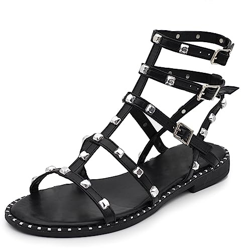 IF Fashion Scarpe Sandali Gladiatore Stivali Estivi da Donna Con Borchie Pelle Sintetica YE-701 M101 nero N.39