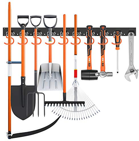 HORUSDY 64 inch Garden Tool Storage | Garden Tool Rack | Wall Mount Tool Organiser | Hangers for Mop and Broom Holder Shovel, Rake, Broom Etc.