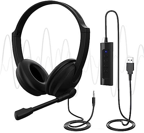 U17D 3m Length Noise Cancelling Headset - Stereo Headphone for PC, Laptop USB/3.5mm, Multi-Use Earphone for Call Center