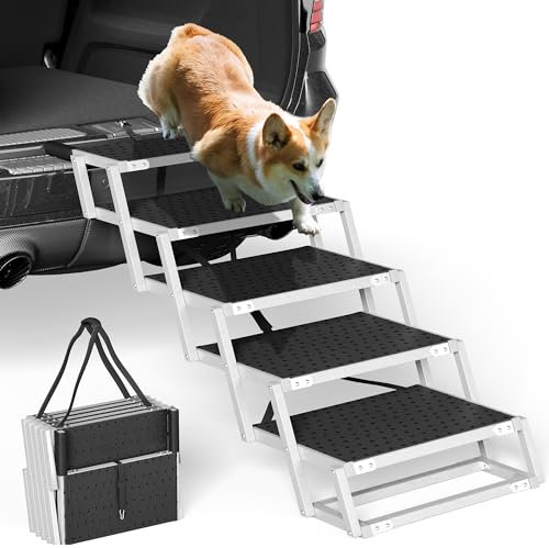 YITAHOME Hundetreppe Auto mit 5 Stufen, Leichte Hundeautorampe für große Hunde, Tragbare und Faltbare Haustiertreppe, Hundetreppe mit Aluminiumrahmen für Autos, SUV, Hochbett, 200 LBS, Anti-rutsch