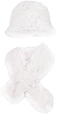 QUEEN HELENA Sombrero de Invierno con Pelo Suave para Mujer CP303 Bufanda con Sombrero Blanco, Talla única