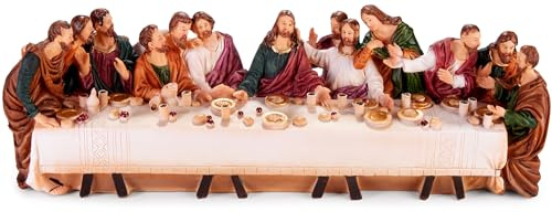 Brubaker L'Ultima Cena - Gesù e i Suoi 12 Discepoli a Tavola - Statuetta Natalizia di 36 cm con Figure in Poliresina Dipinte a Mano - Decorazione Natalizia dell'Ultima Cena
